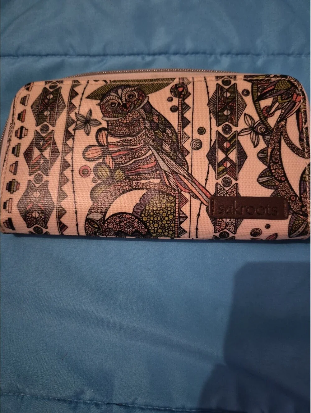 Sakroots Wallet Owl Design Boho Multicolored Clutch Zip Around
